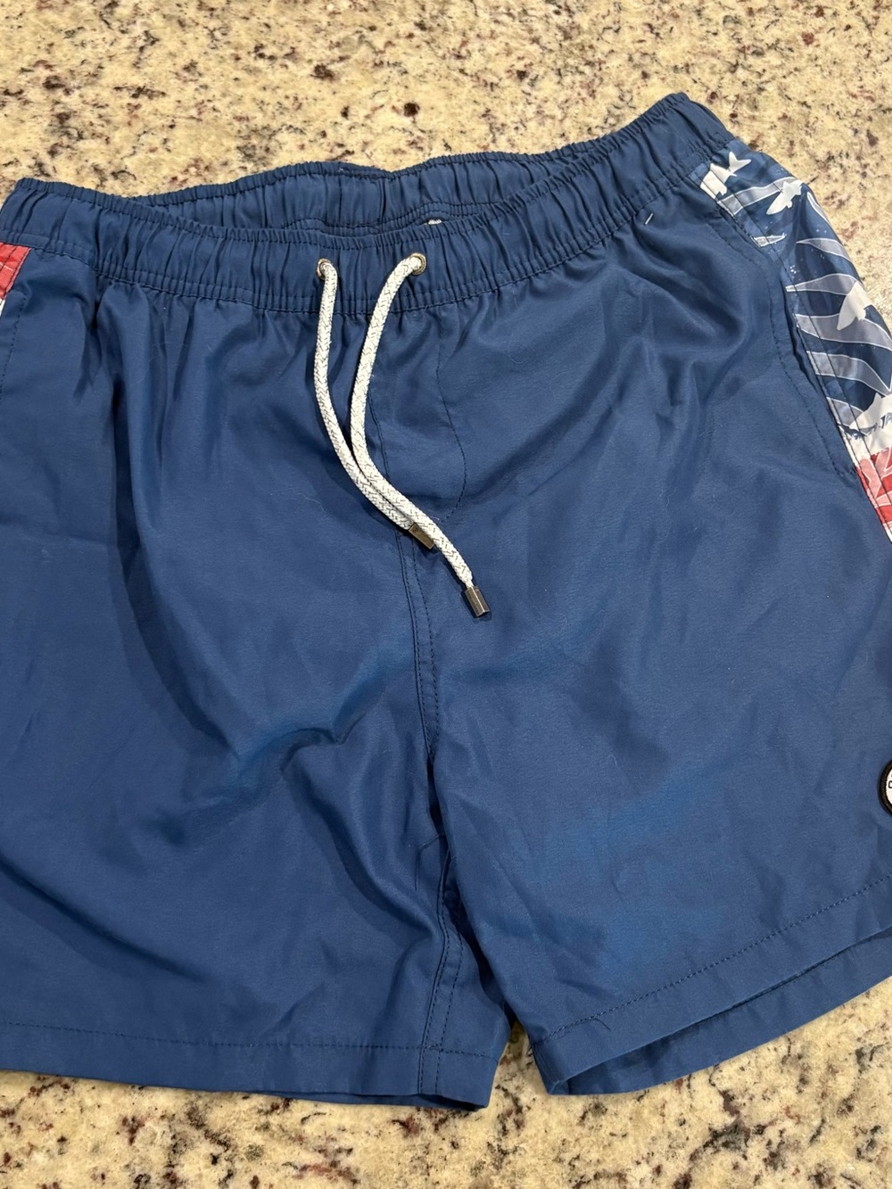Ron Jon Men's Navy Blue Swim Trunks with Contrast Side Panels